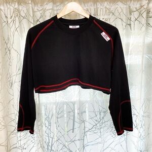 GCDS black round neck crewneck long sleeve crop cropped top